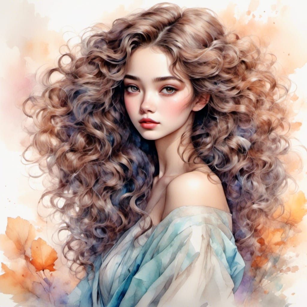 Korean Girl in Dreamy Watercolor Style