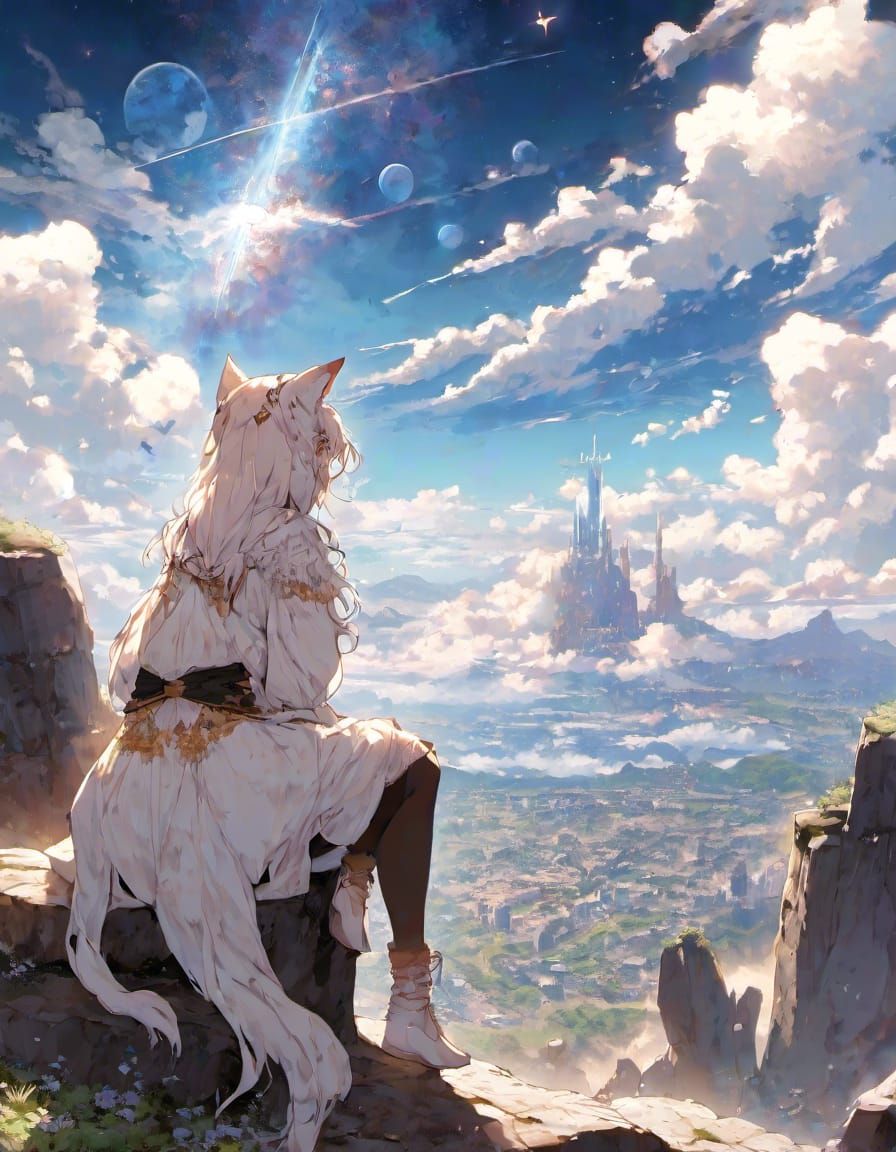 Anime Cat Goddess in a Divine Realm