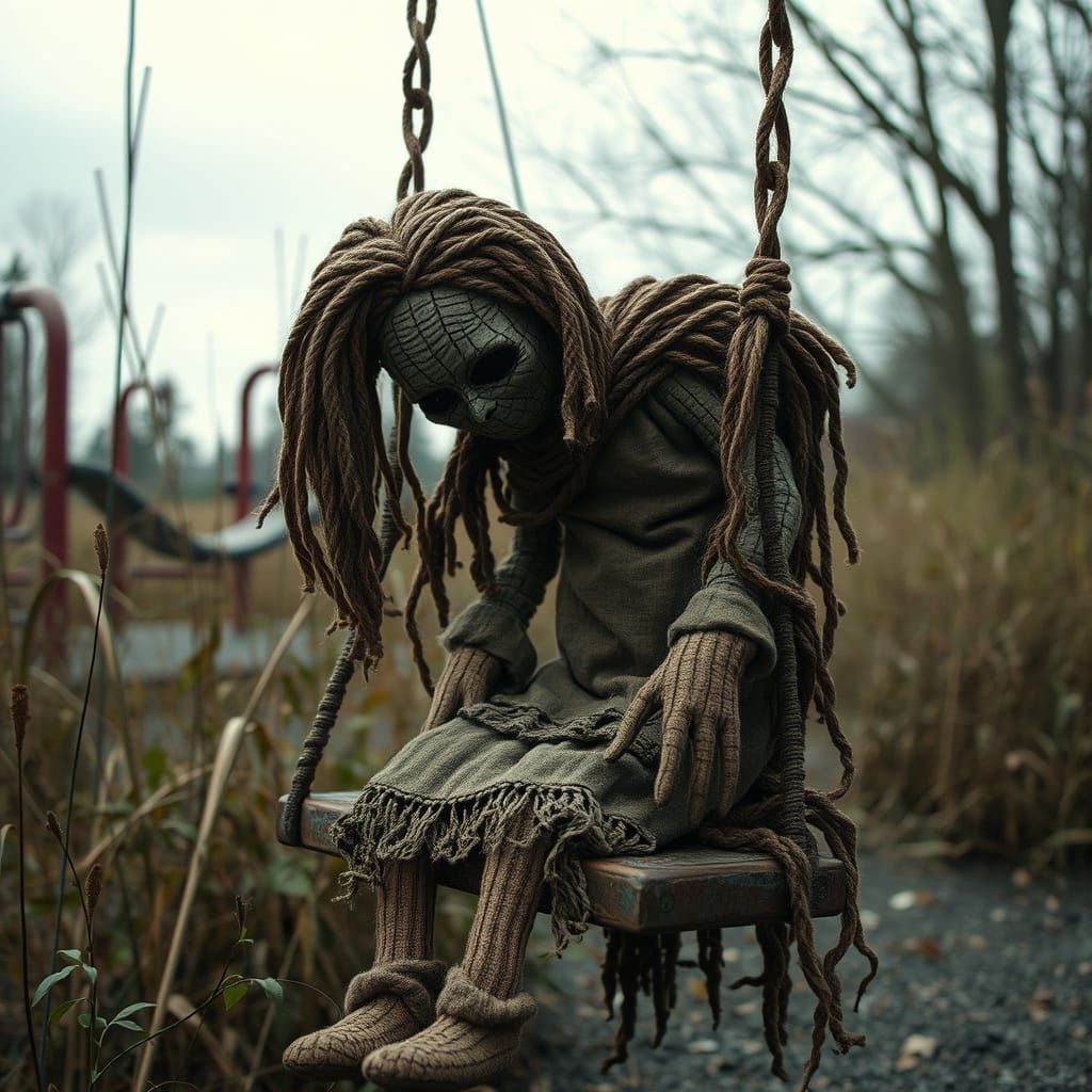 Eerie Yarn Voodoo Doll at Abandoned Playground