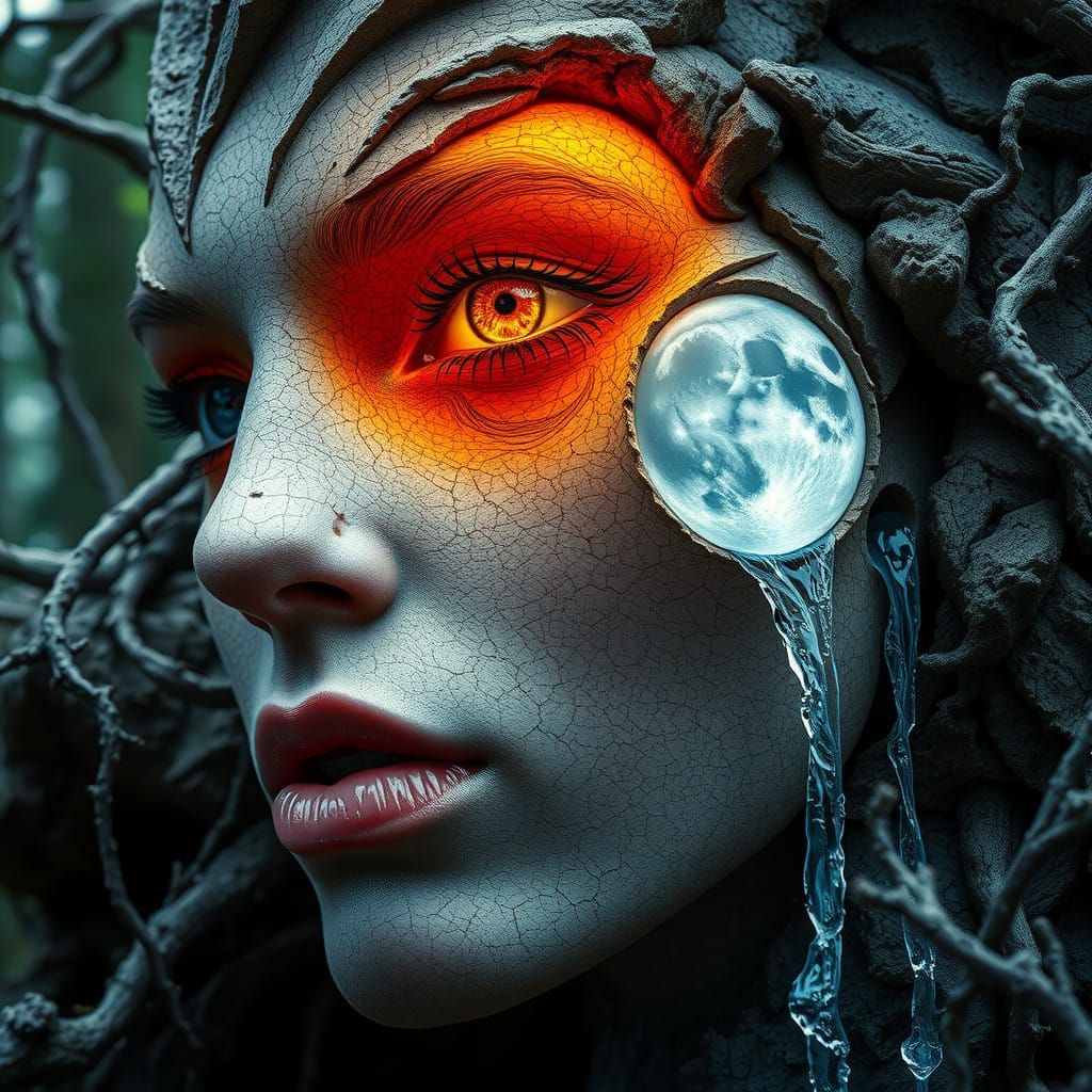 Transhumanist Woman Catches Celestial Bodies in Mycelium Net...