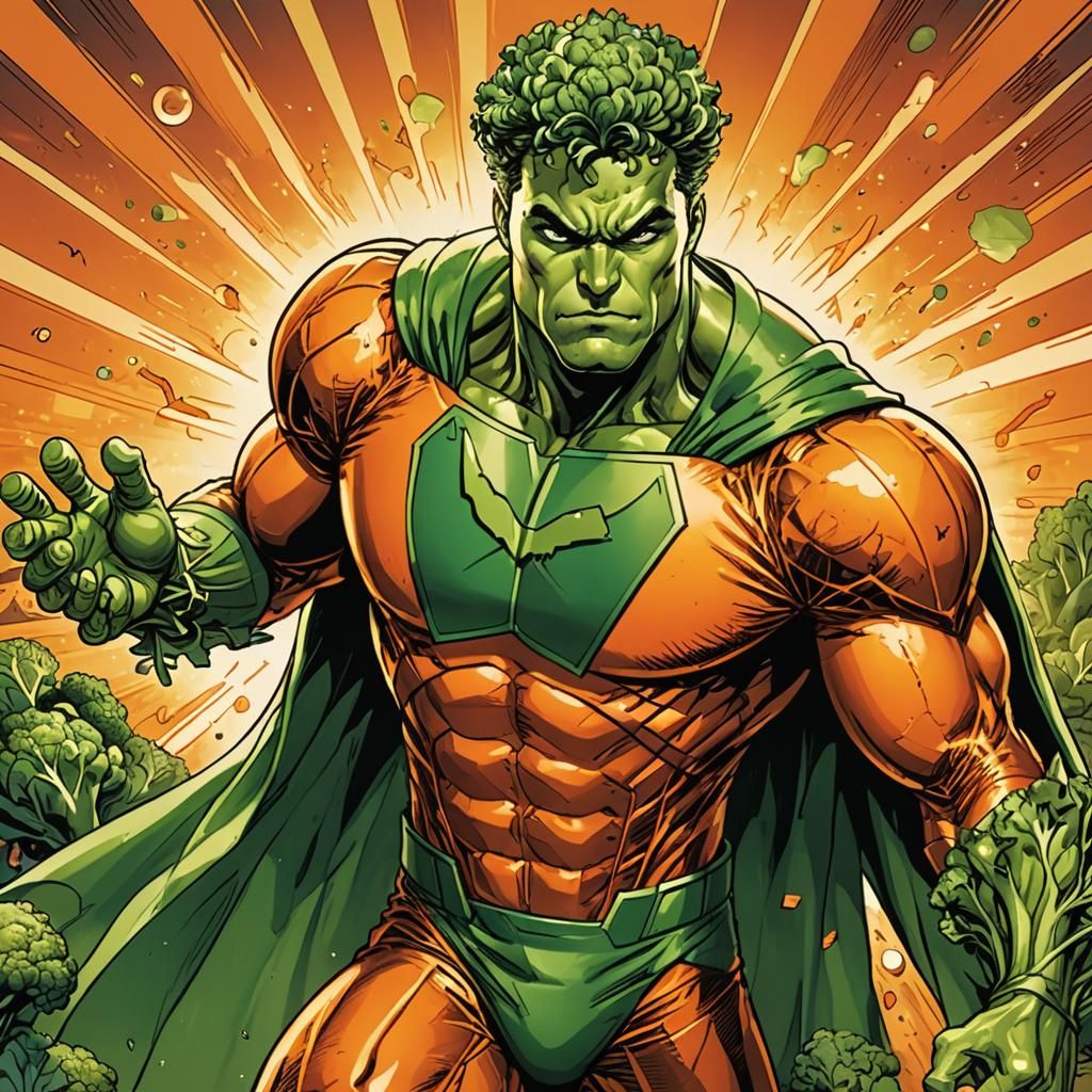 Broccoli Superhero in Comic Book Style