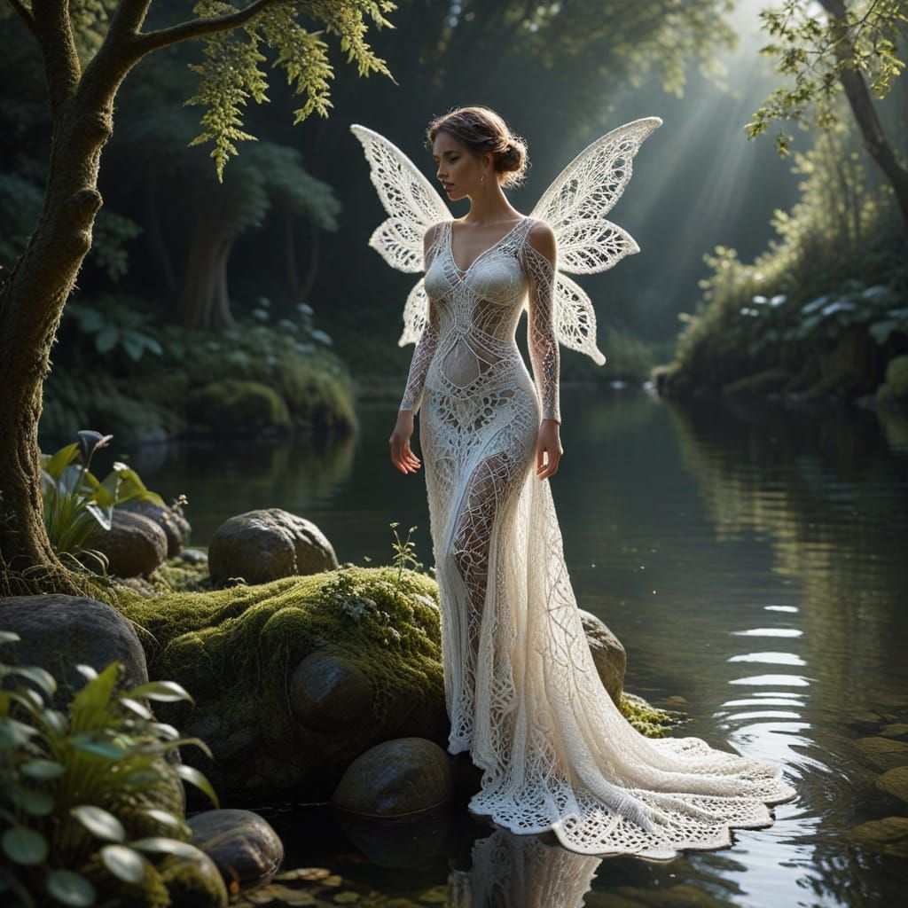 Elegant Fairy in Moonlit Crochet Wonderland