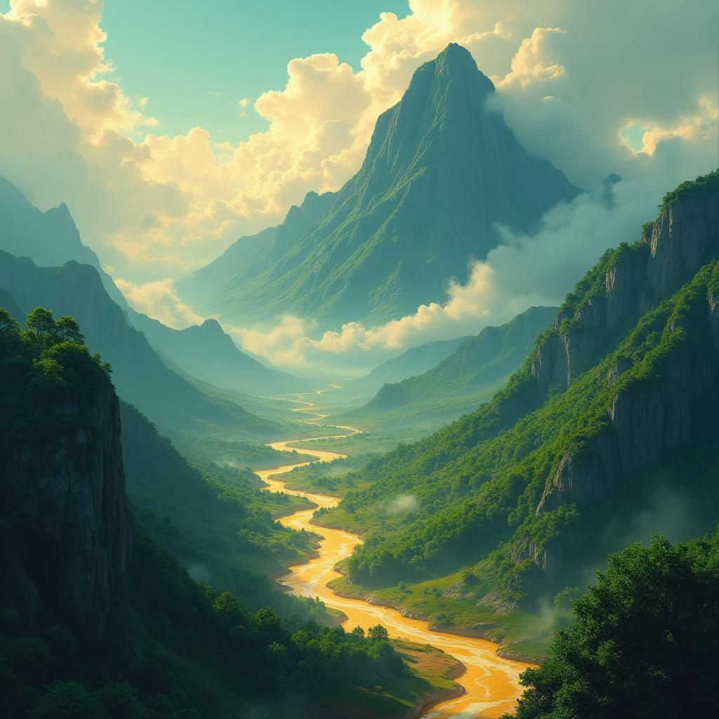 Heavenly Mountain Rivers in Dreamlike Landscape