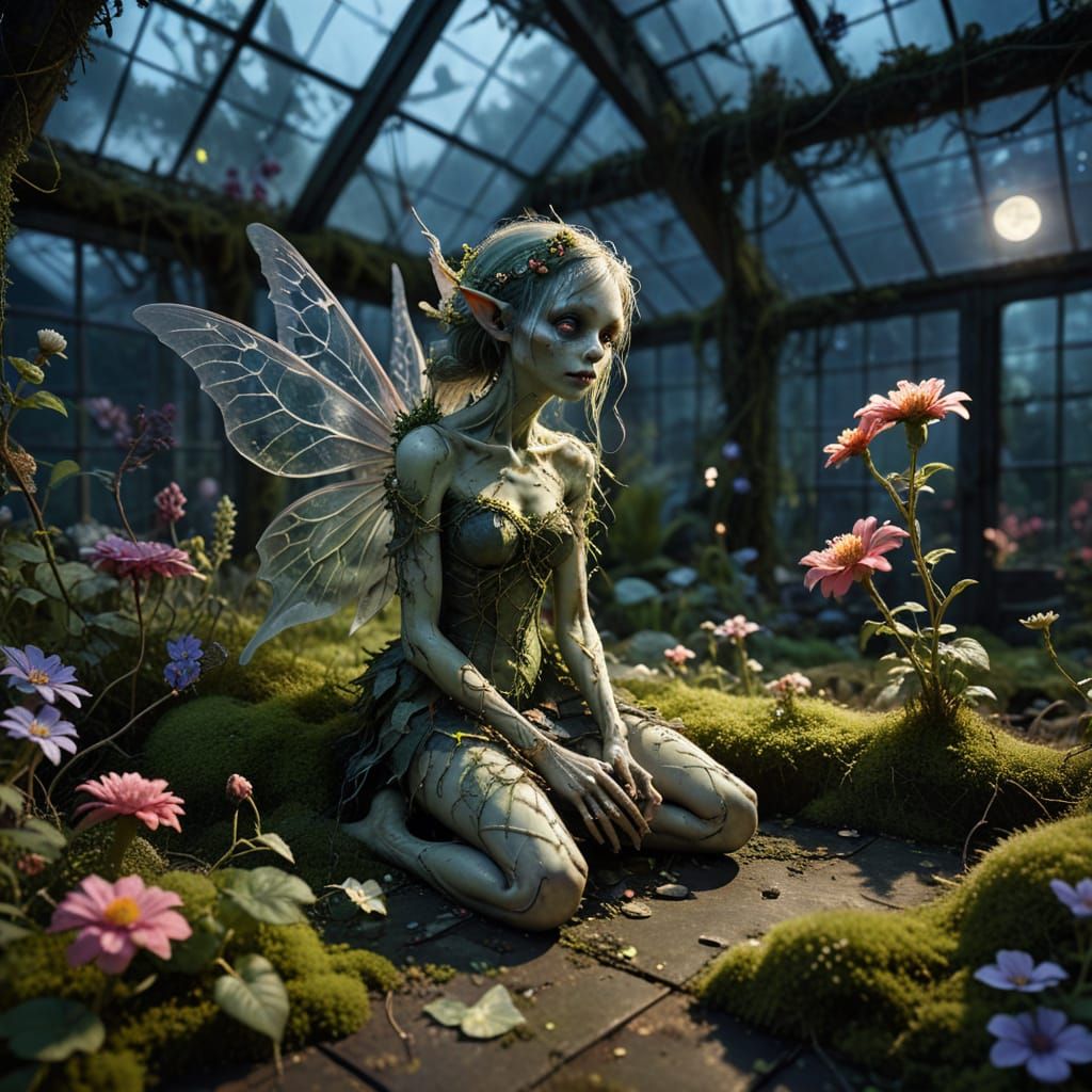 Creepy Undead Fairy in Overgrown Greenhouse