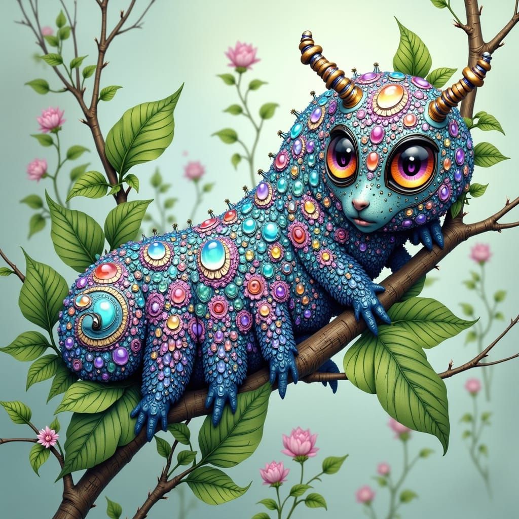 Iridescent Caterpillar in Dreamy Fantasy Art Style