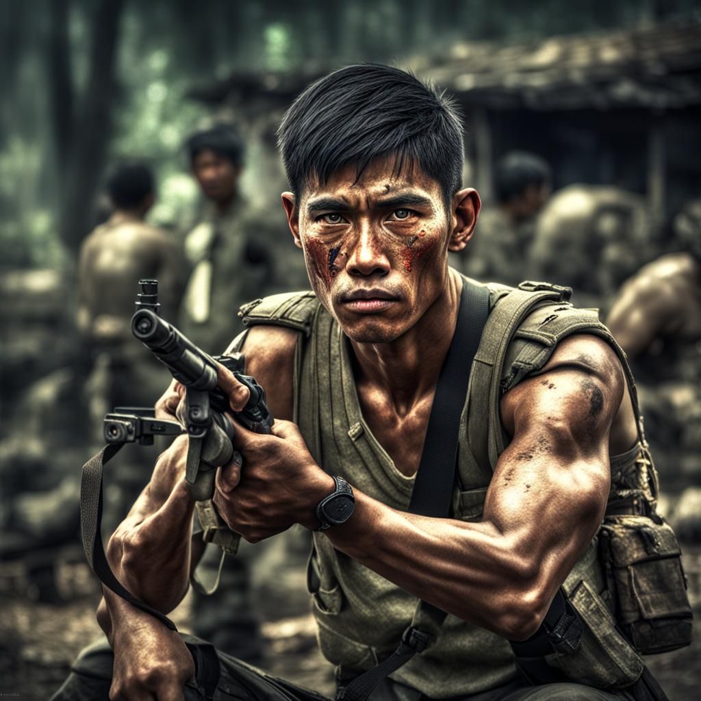 Hyperrealistic Image of Injured Vietnamese Man