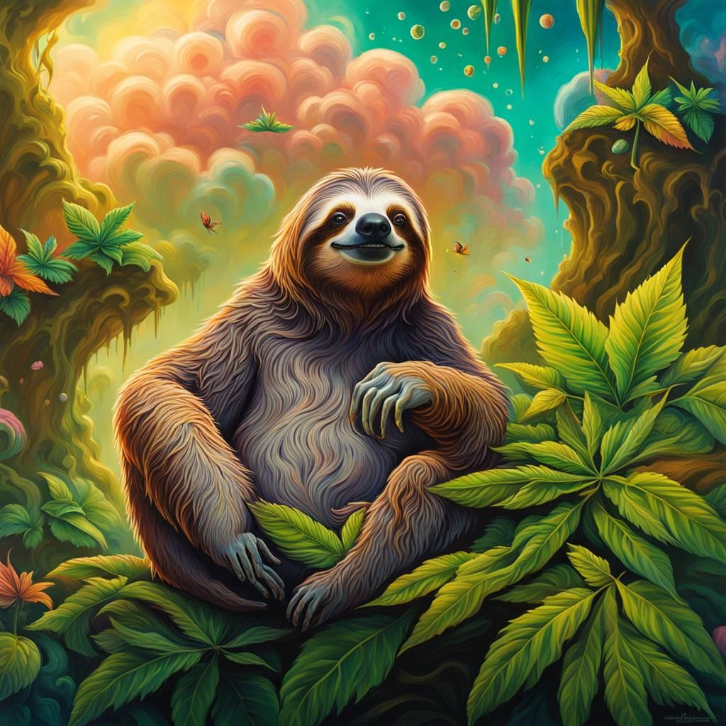 Psychedelic Stoner Sloth in Candyland Graffiti Art