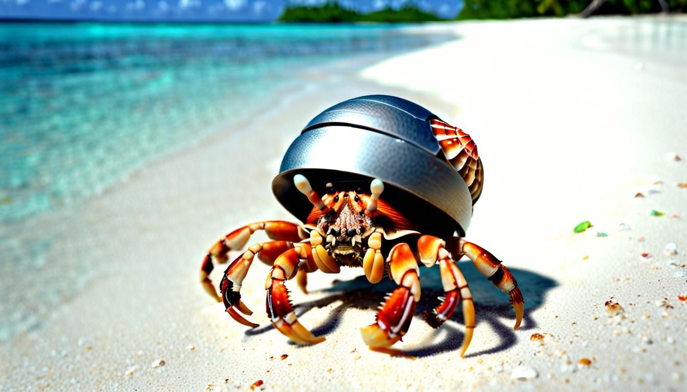 Robot Hermit Crab on Tropical Island in 4K