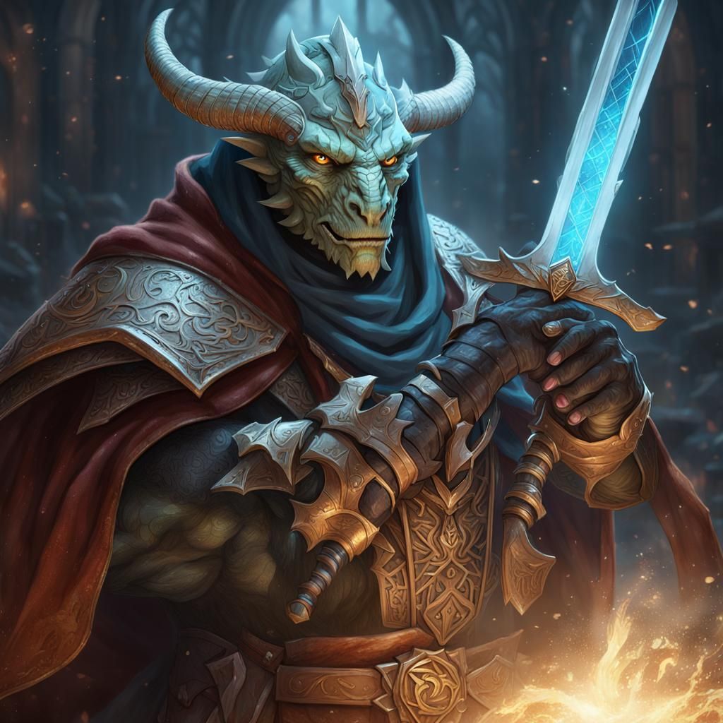 Crystal Dragonborn Portrait in Hyperdetailed Digital Art Sty...