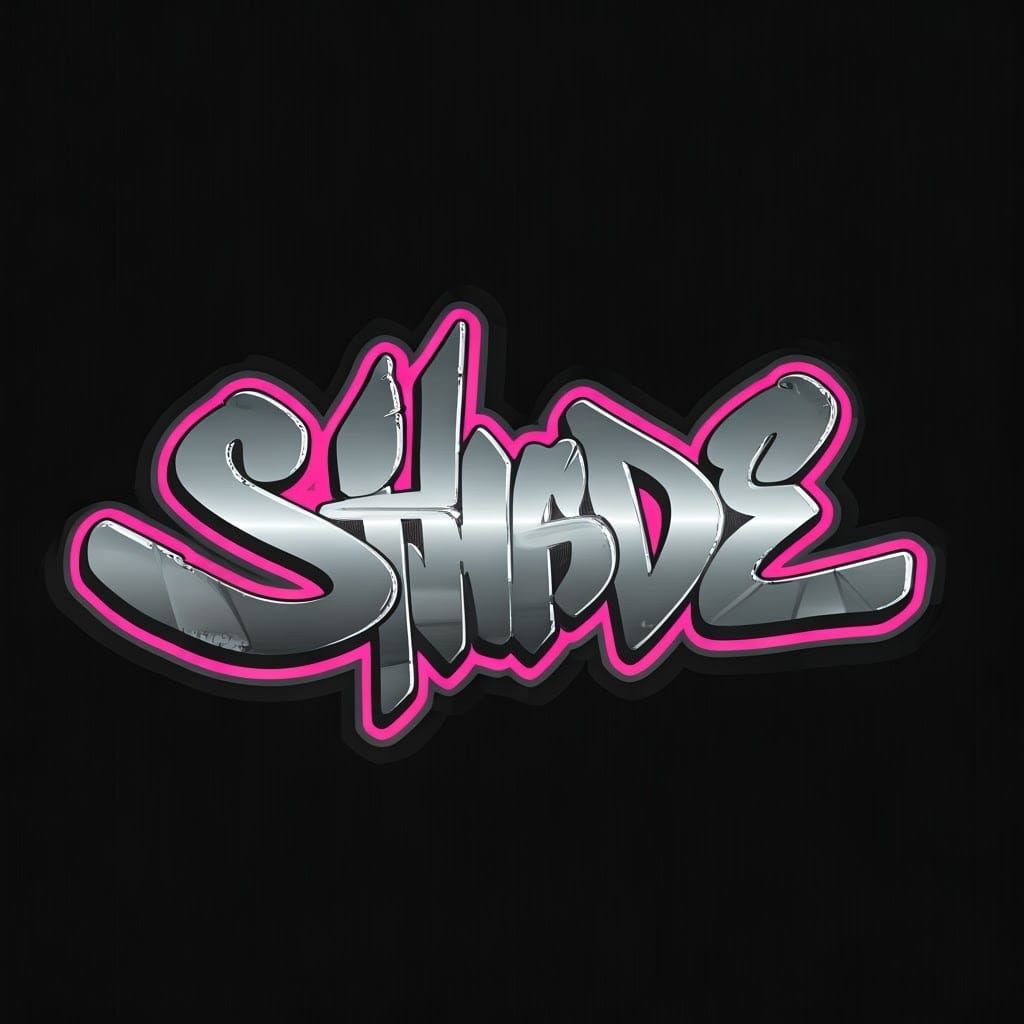 Vibrant Graffiti Letters in Metallic Grey and Hot Pink