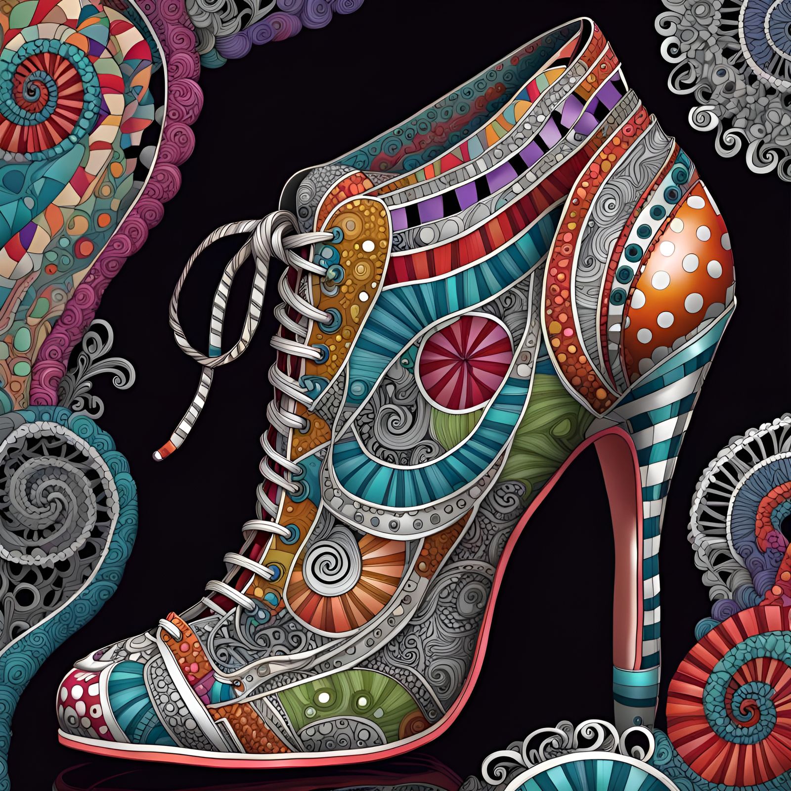 Detailed Zentangle Shoe in 3D Digital Art