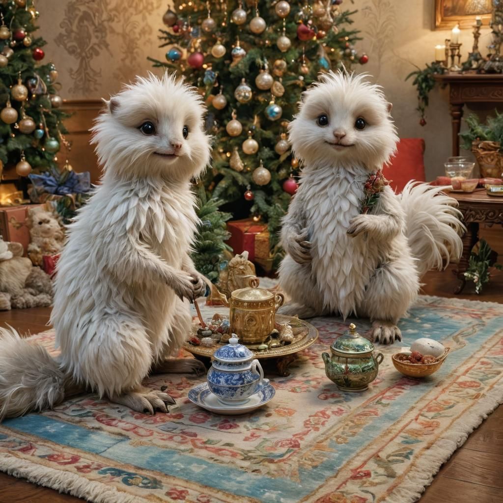 Cozy Critter Christmas Gathering on a Plush Rug