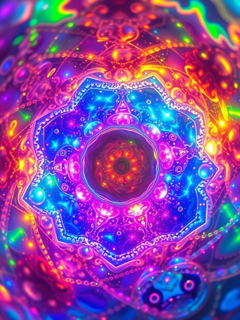 Iridescent Microcosm with DNA and Fibonacci Spirals