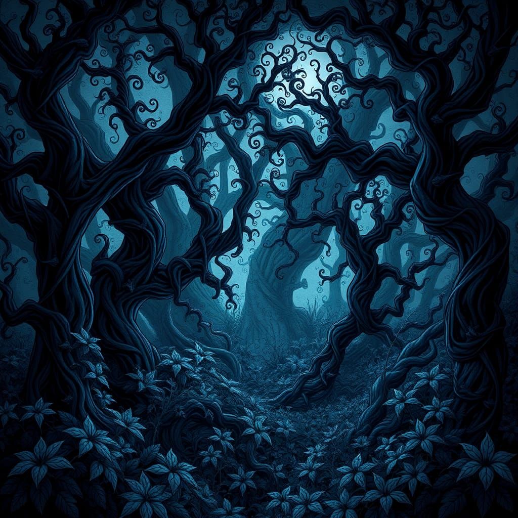 Mystical Goth Garden in Abstract Vector Fractal Style