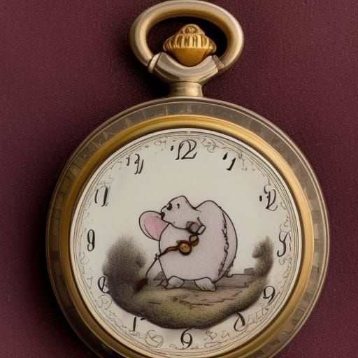 White Rabbit with Pocketwatch, Detailed Digital Art