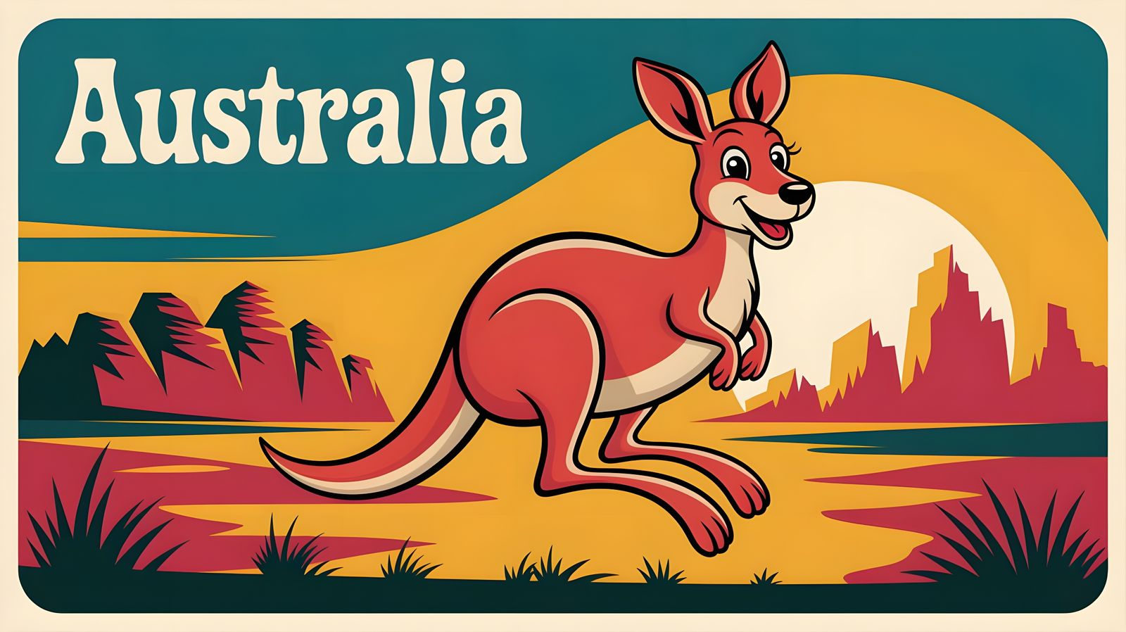 Cheerful Australian Adventure in Retro Cartoon Style