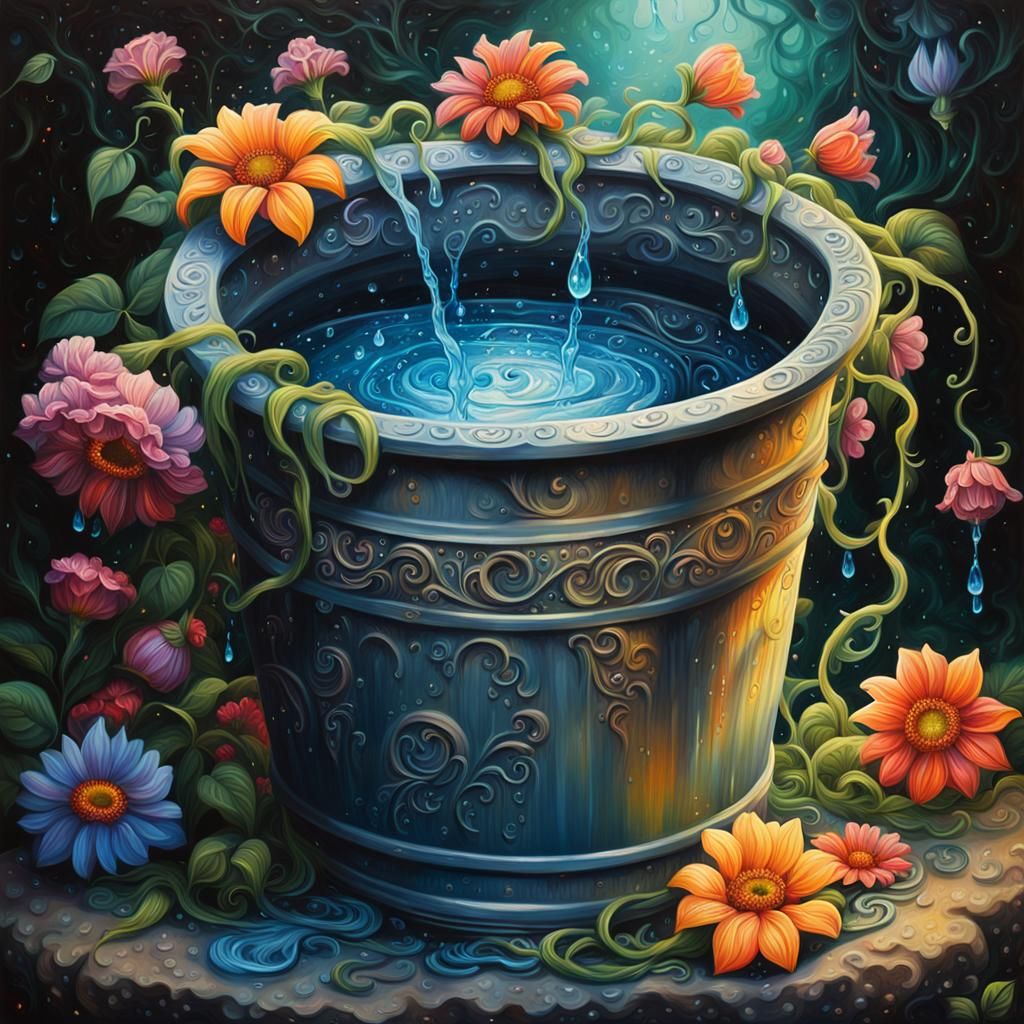 Glowing Bucket of Tears in Mystical Fantasy Setting