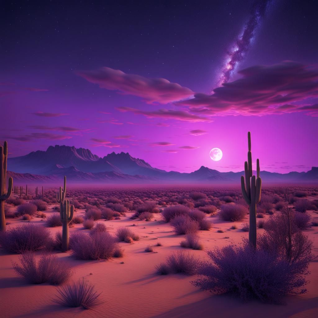 Violet Night Over Nevada Desert: Fantasy Concept Art