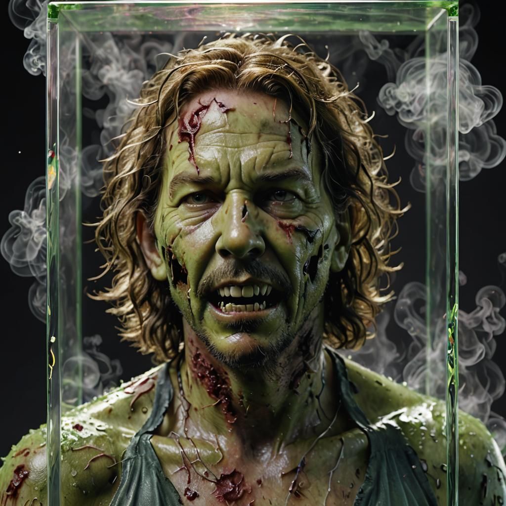 Zombie Eddie Vedder in Crystal Cube: Hyperrealistic 3D Art