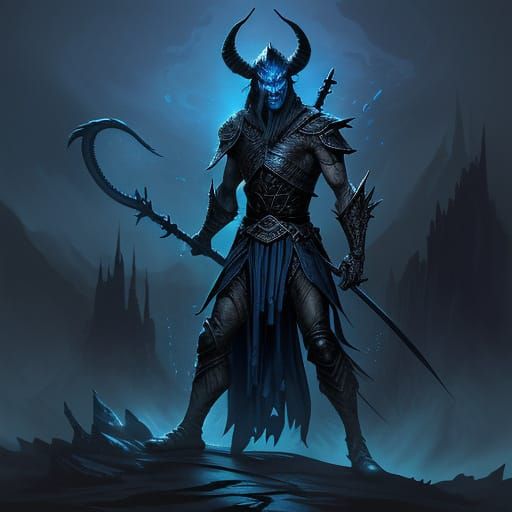 Turkic Warrior Newt in Dark Fantasy Landscape