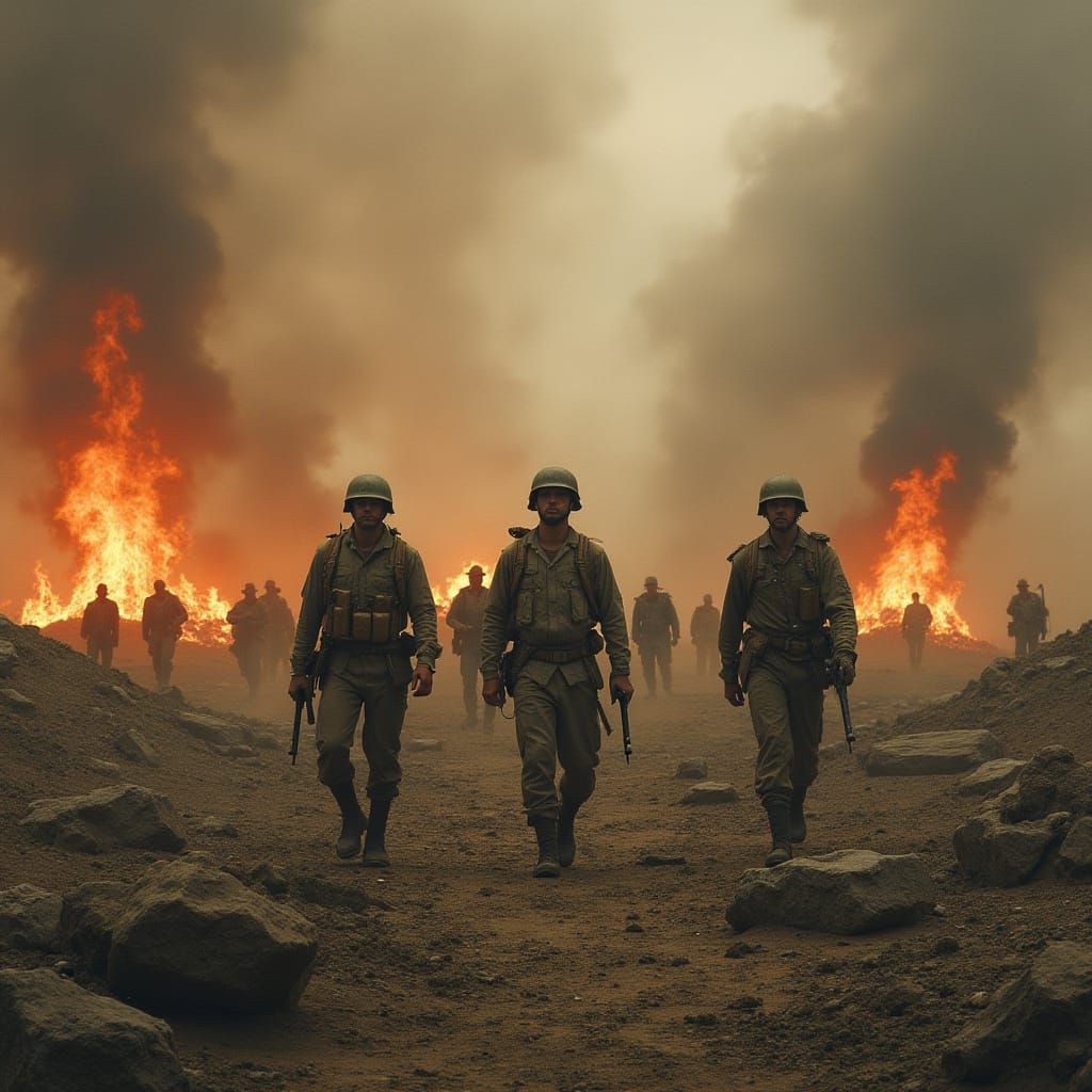 Apocalyptic War Scene in Gritty Post-Apocalyptic Style