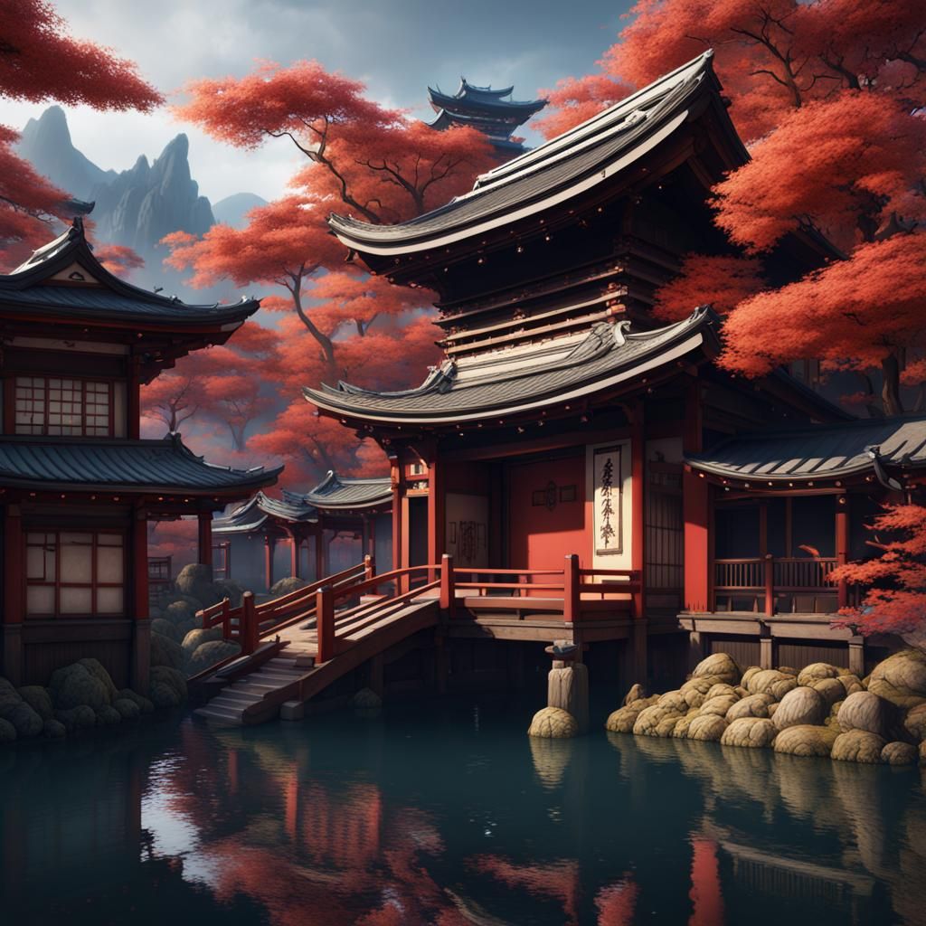 Detailed Matte Painting of Japanese Culture
