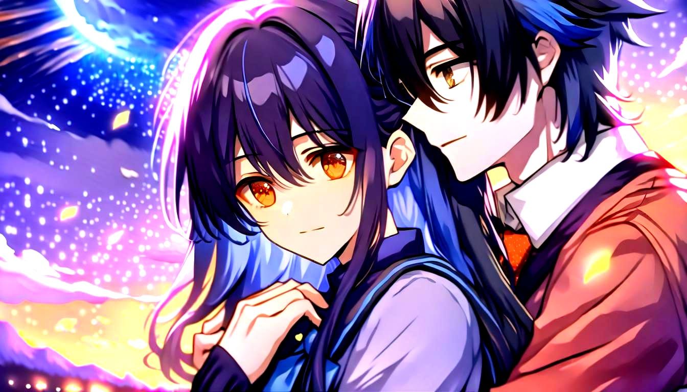 Romantic Anime Couple Under Moonlight in HD Quality