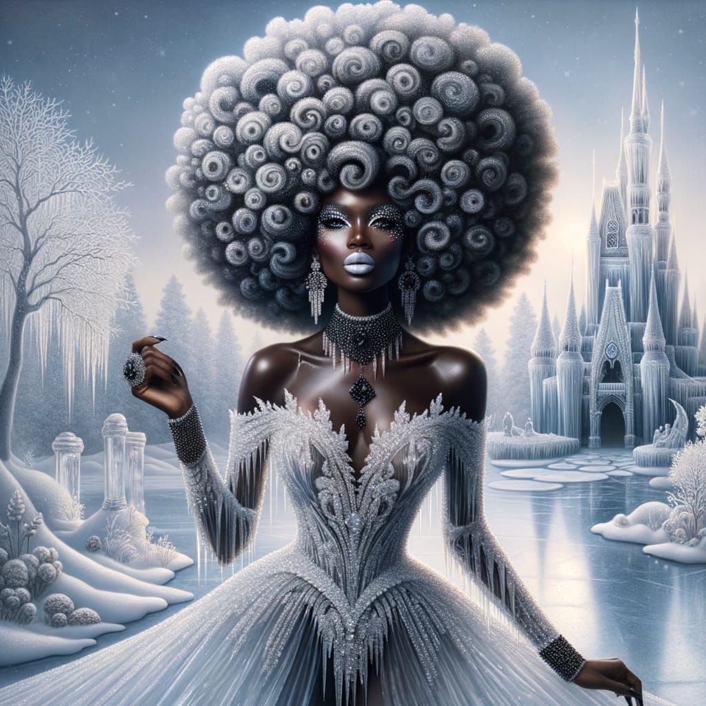 Ice Afro Queen in Winter Wonderland