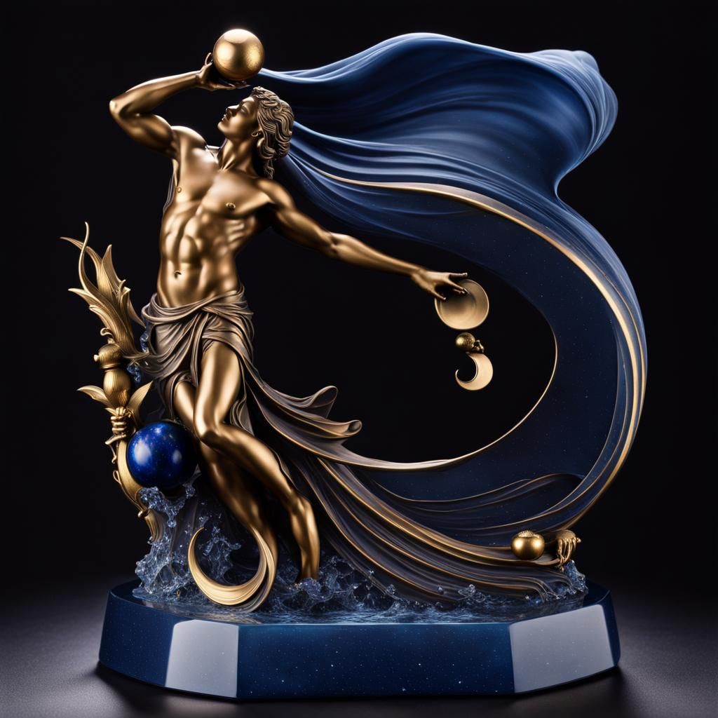Art Nouveau Aquarius Bronze Sculpture with Astral Elements