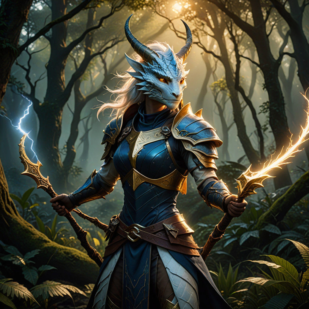 Ethereal White Dragonborn Ranger Embarks on a Heroic Quest