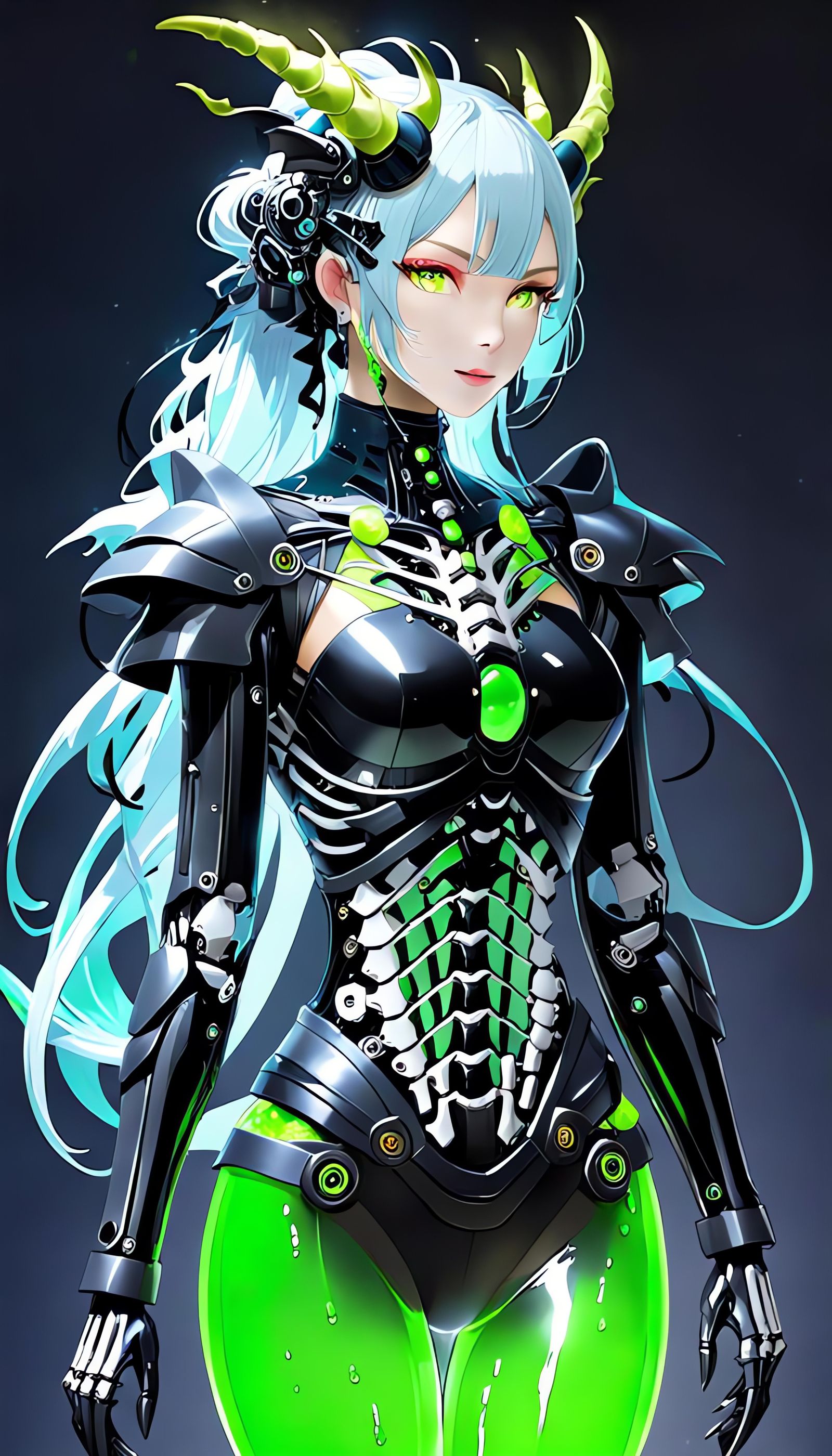 Chimera Girl with Robotic Skeleton and Slime Skin
