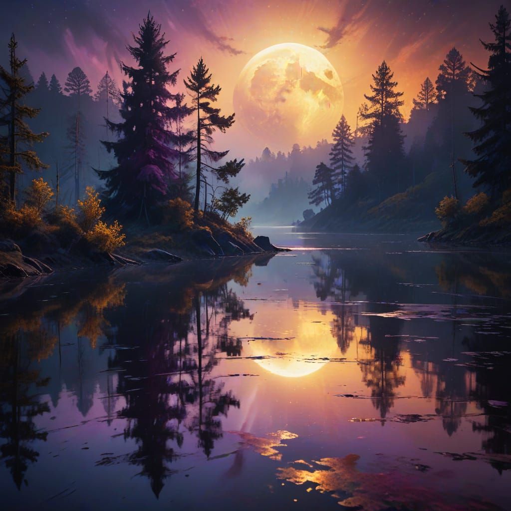 Ethereal Dream Moon Over Serene Lake