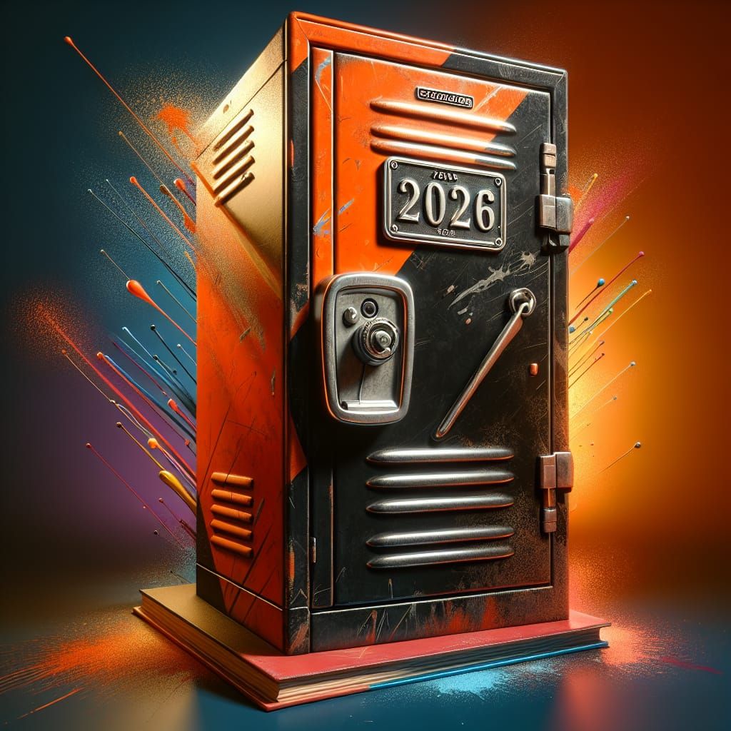 Retro Orange and Black Locker for 2026 Yearbook Cover