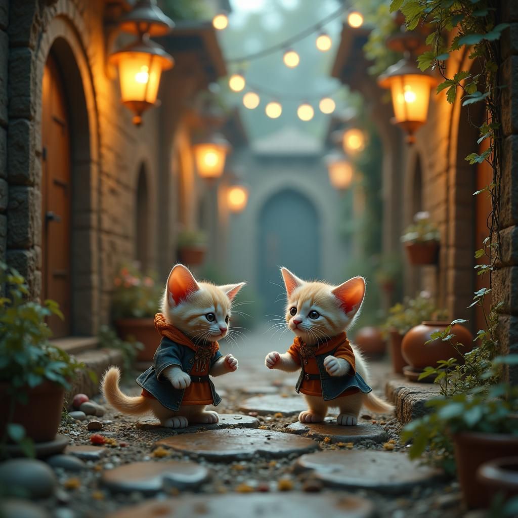 Medieval Kittens Play in Mystical Alleyway