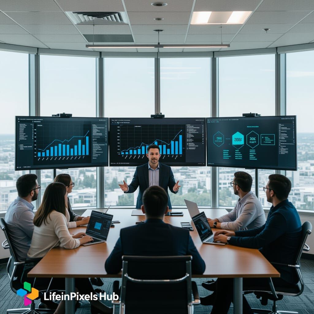 Elevated Conference Room with Growth Charts - 3D Anime Art