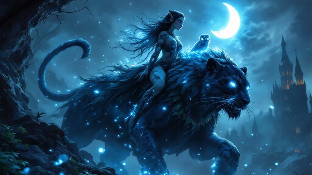 Night Elf Rides Panther in Enchanted Forest