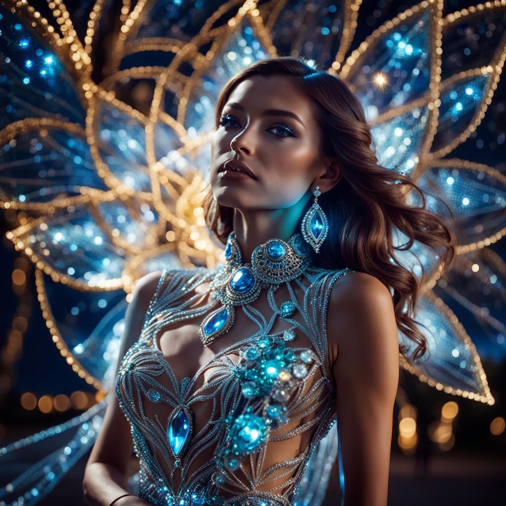 Woman in Transparent Glass Dress and Jewelry
