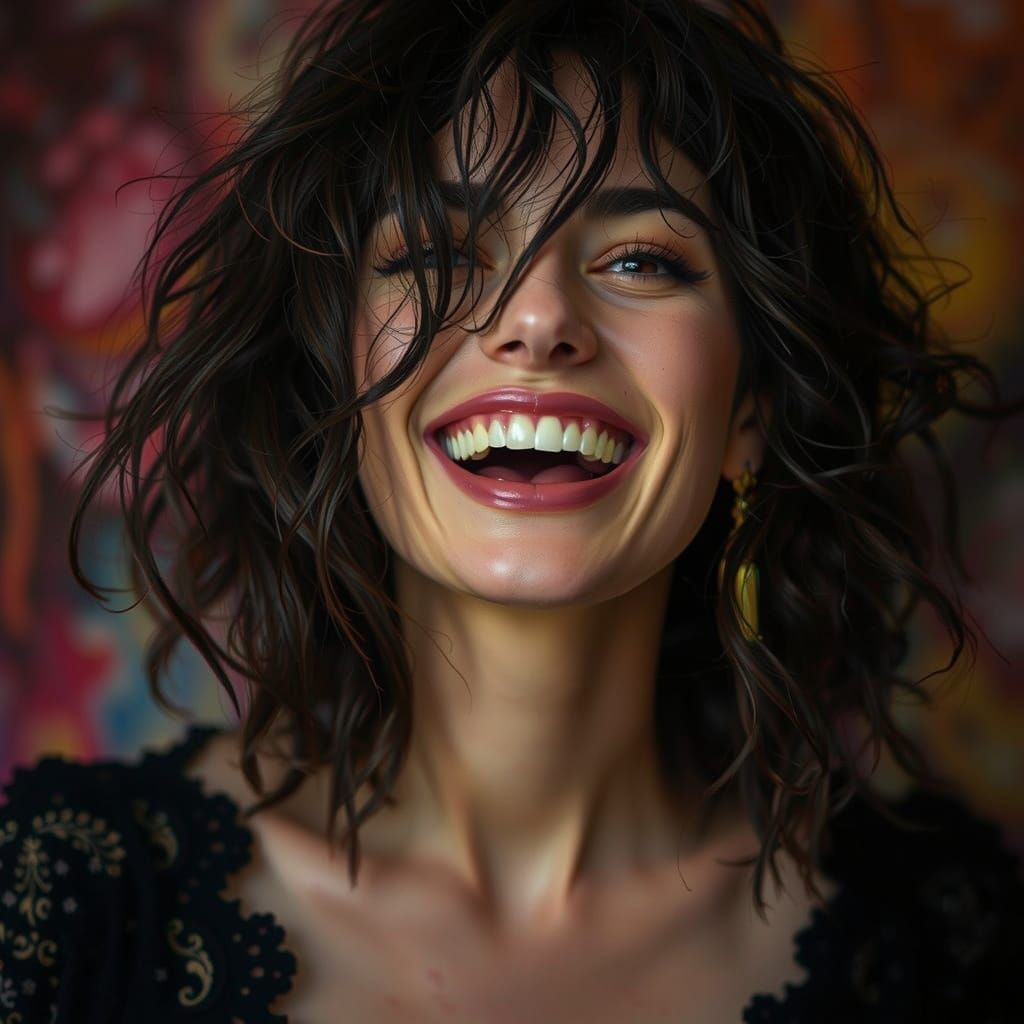 Vibrant Woman's Face with Hyper-Realistic Skin Texture and E...