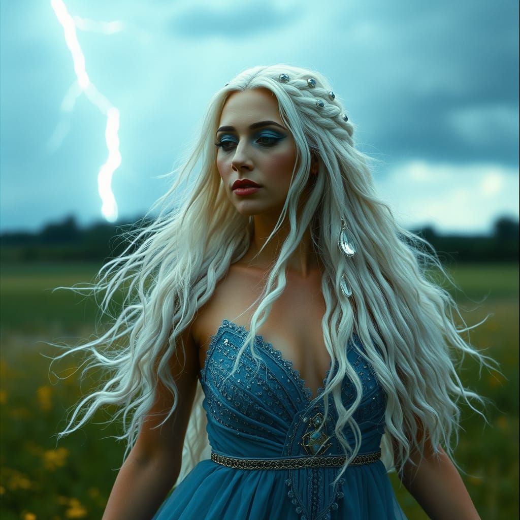 Goddess in Ethereal Blue Gossamer