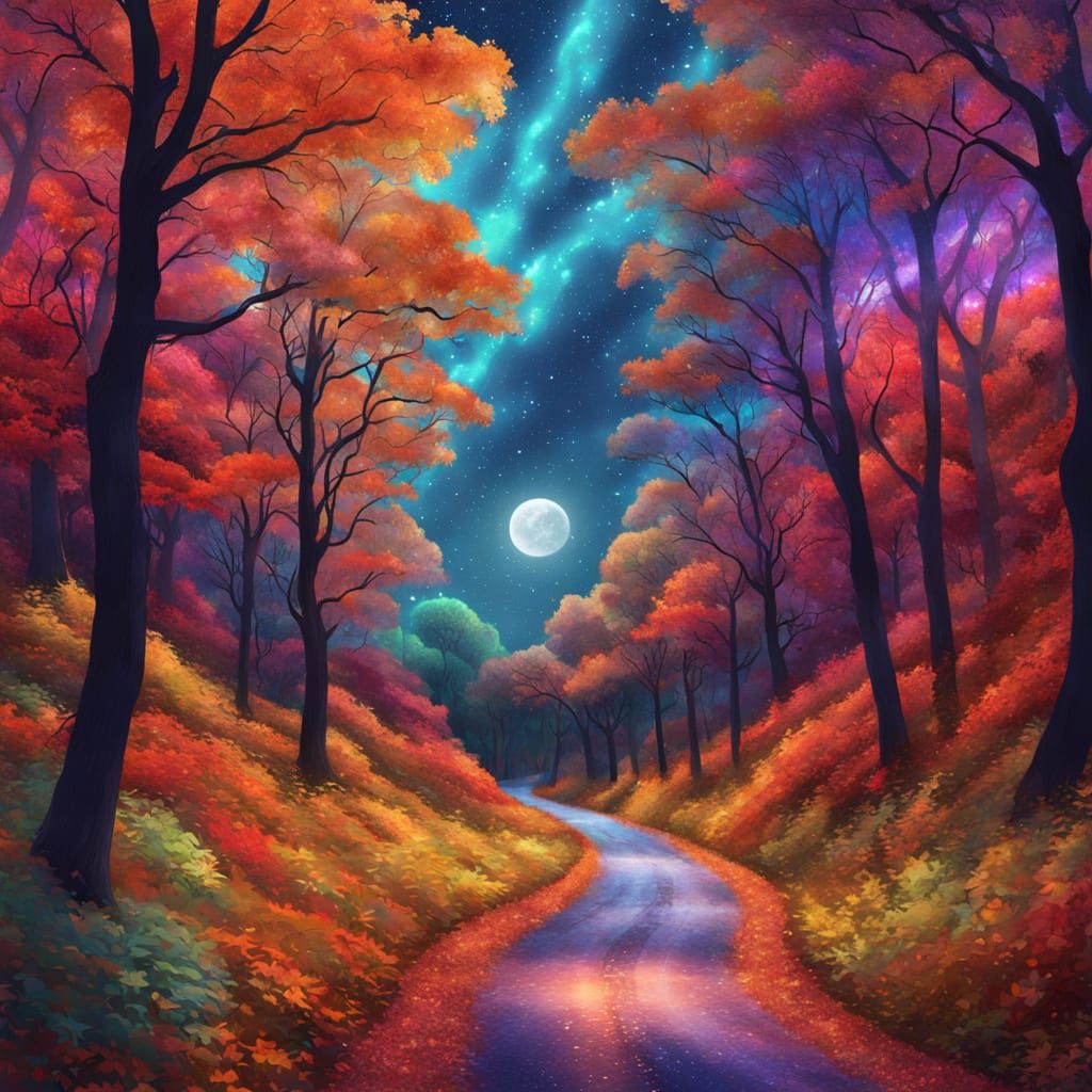 A winding road lined with trees during autumn 60