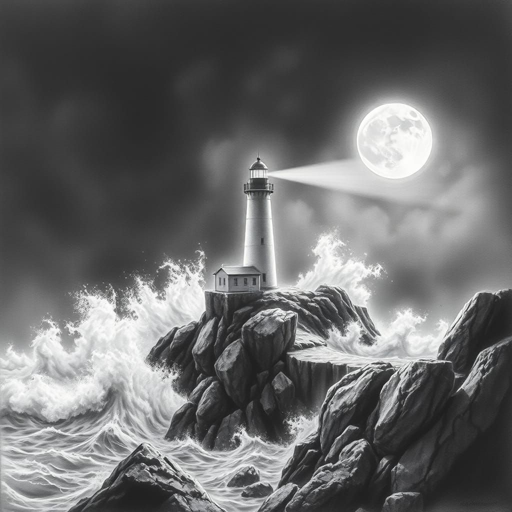 Stormy Seas: A Charcoal Lighthouse Drawing