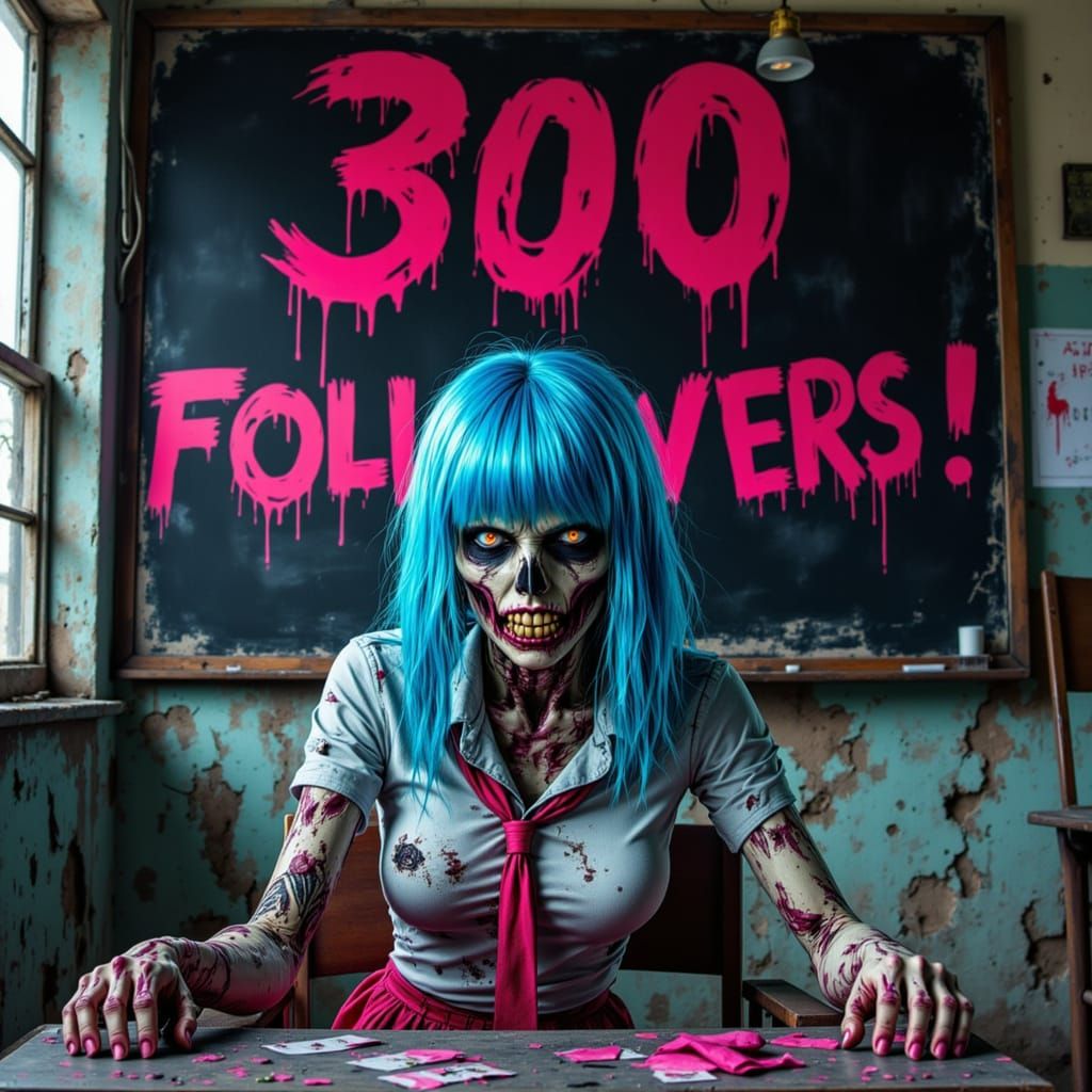 Gothic Horror Zombie Girl in Abandoned Classroom