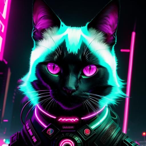 Synthwave Cat Portrait in Neon 80s Style