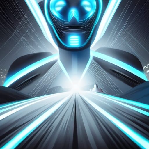 Tron Lightcycle Races Through Neon Cityscape