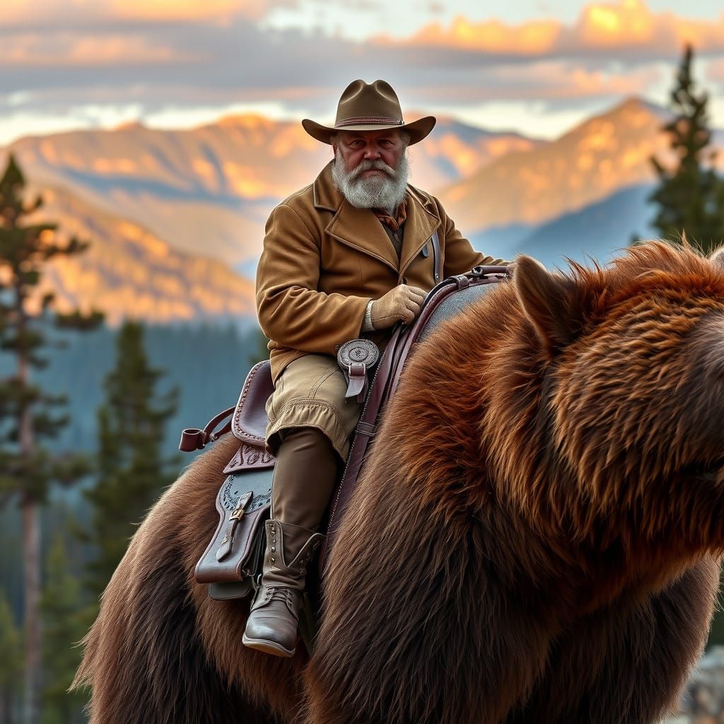 Wilderness Explorer Teddy Roosevelt Rides a Majestic Grizzly...