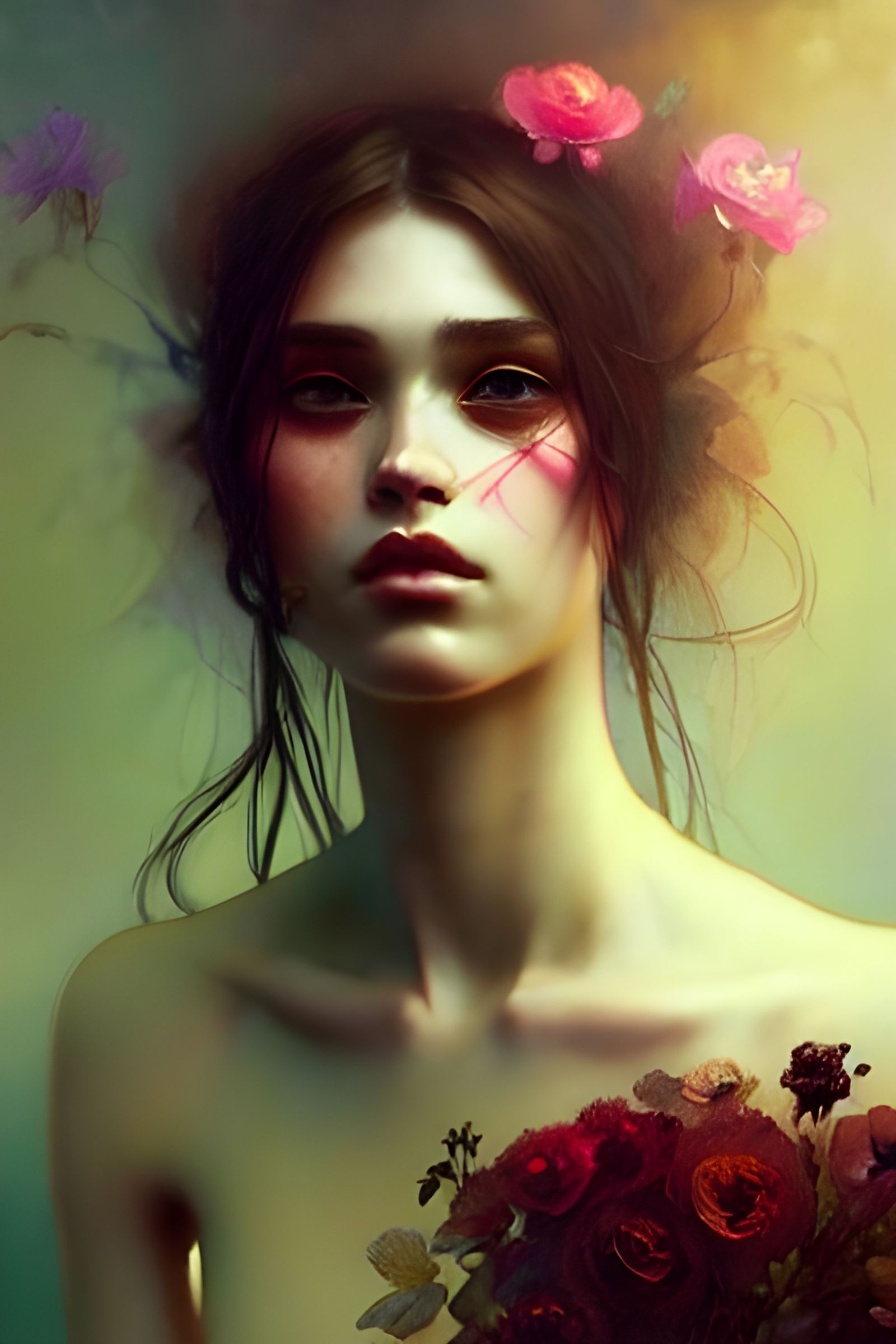 Sad Girl Portrait in Digital Painting Style