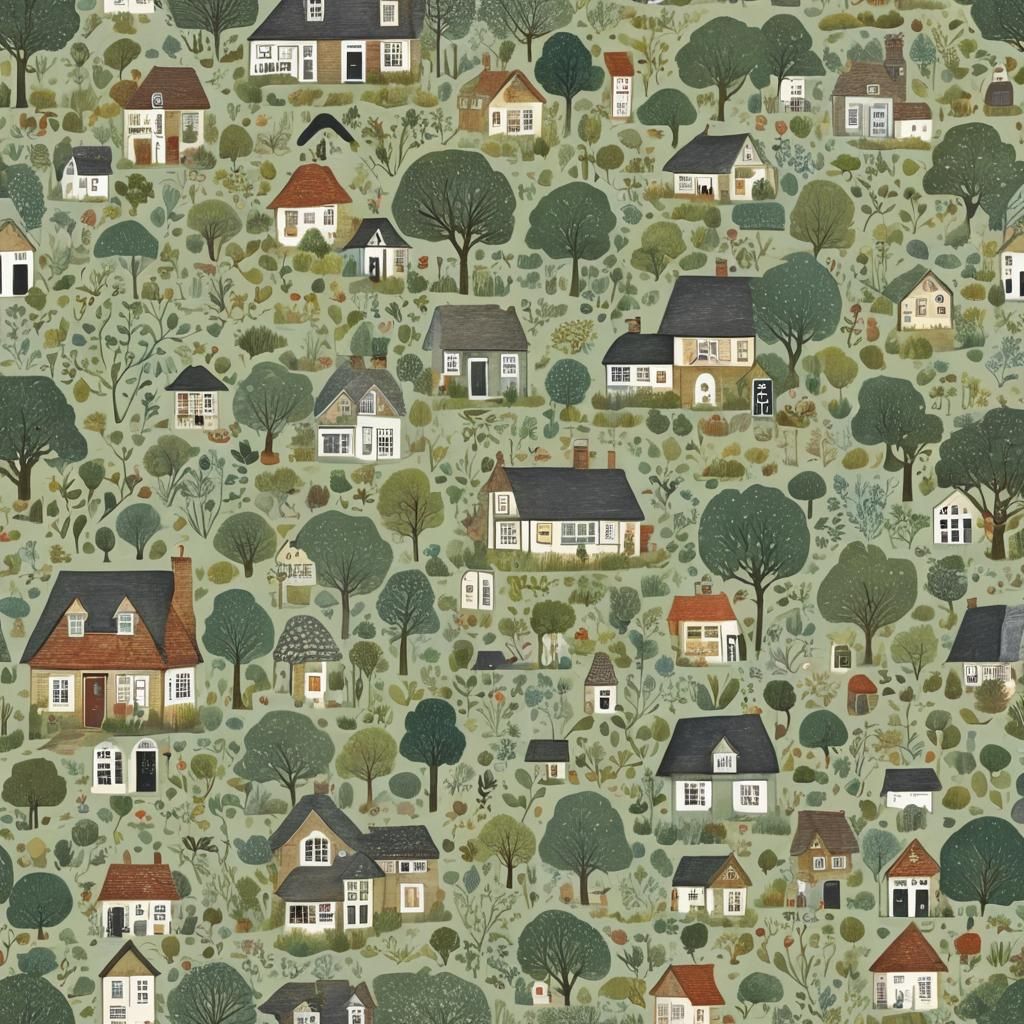 Cozy Home in Naive Folk Art Style