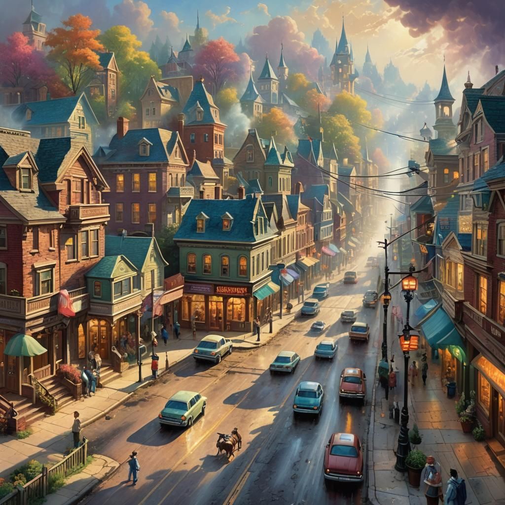 Surreal Midwest Main Street at Noon