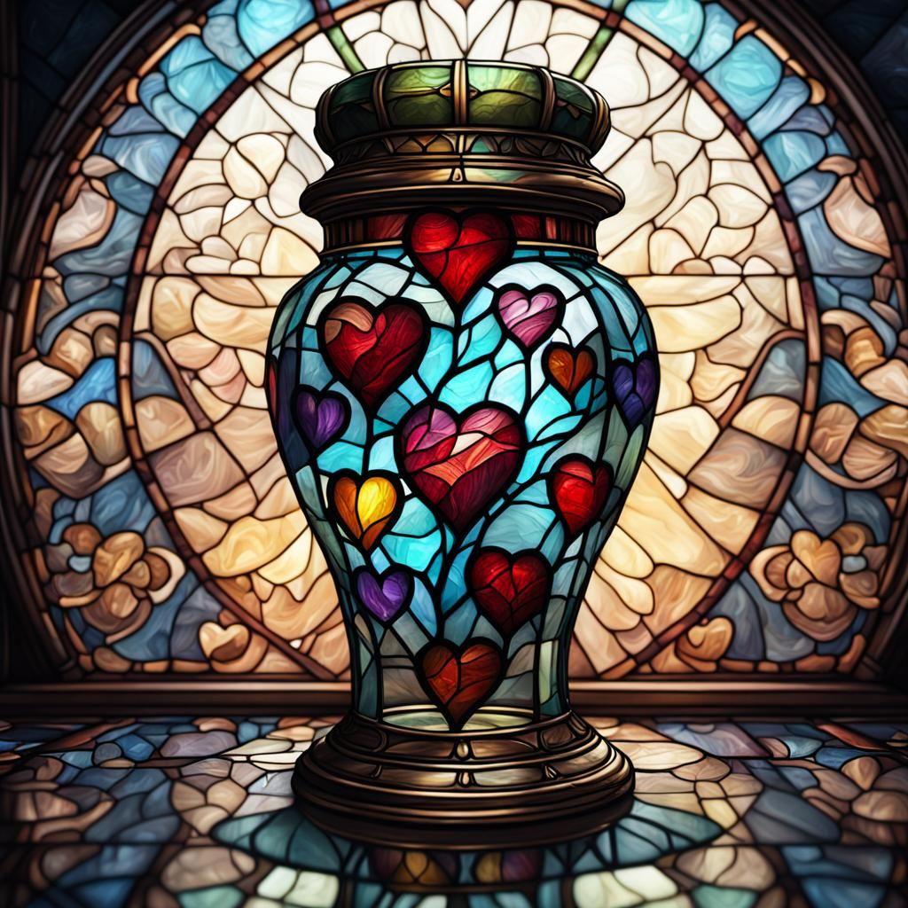 Stained Glass Jar of Scarred Hearts