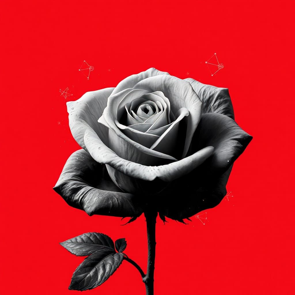 Black and White Rose: Abstract Maximalist Constellation